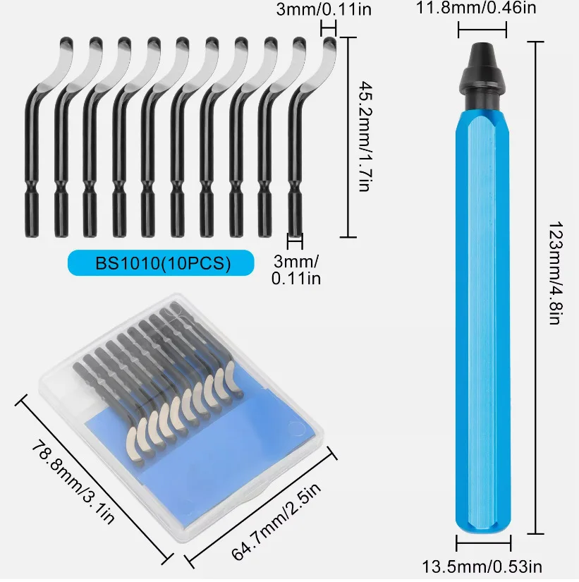 11PCS Deburring Tool Set High Speed Steel Swivel Blades Burr Removal Tool for Metal Resin PVC Pipes Copper Plastic Aluminum