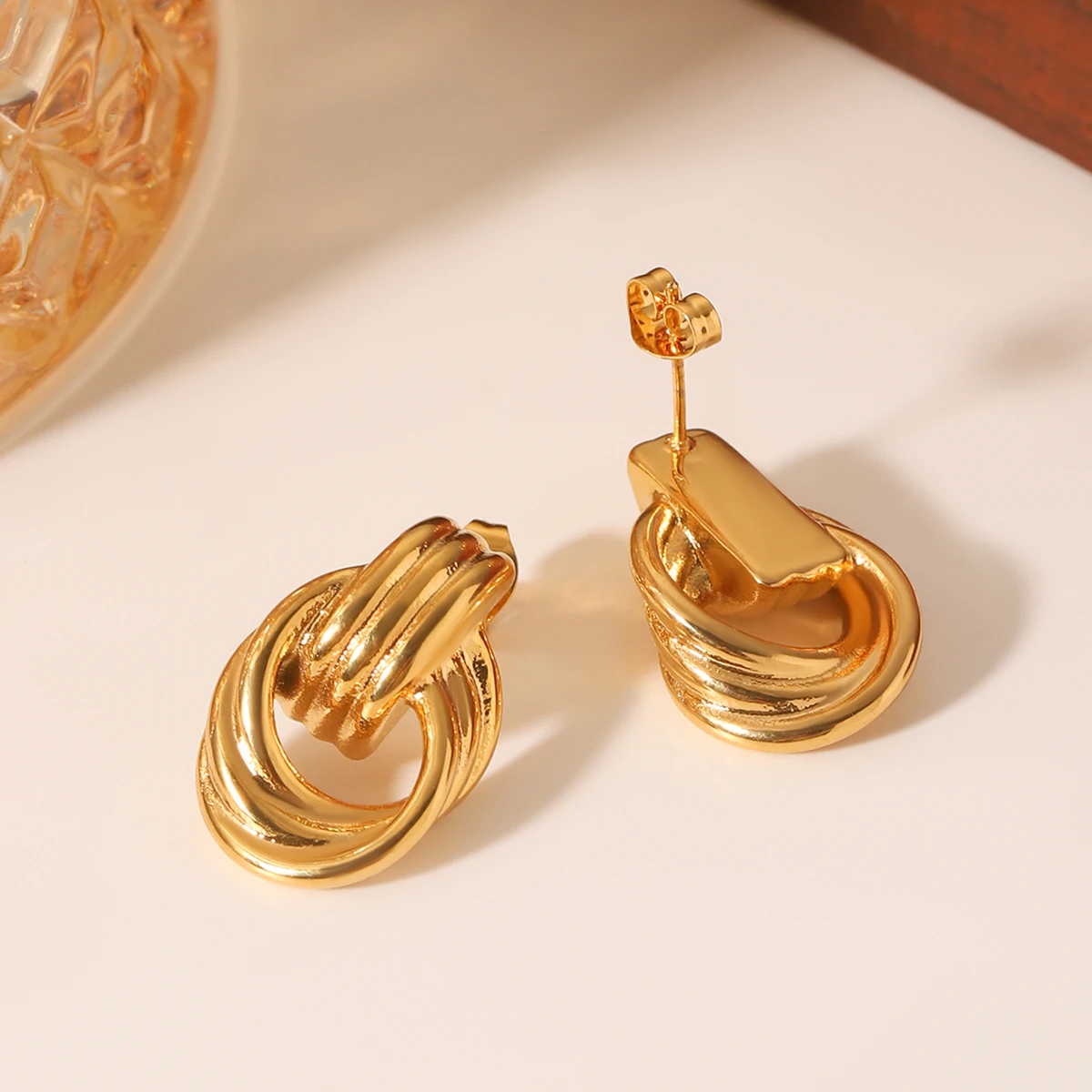 

Vintage Three Layer Textured Cross Knot Women Earrings 14k Gold Plated Stainless Steel Earrings Fashion Jewelry Party Gifts