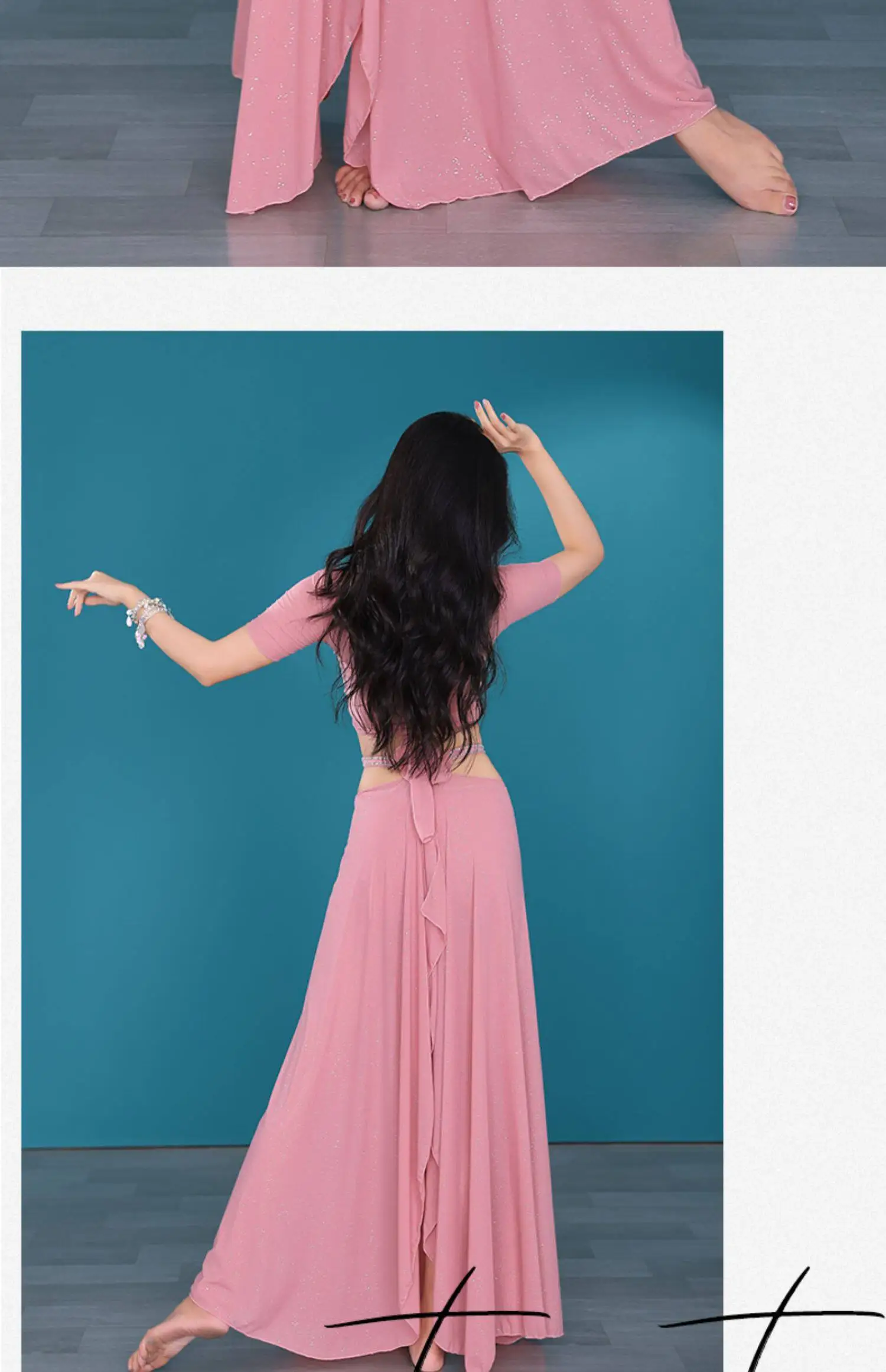 Bauchtanz-Übungskleidung für Frauen Elegante Aufführungskleidung Bequemes und Atmungsaktives Netz-Set Orientalisches Bauchtanz-Outfit – Detail 15