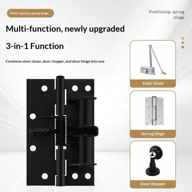 Durable Heavy Duty Black 3 In 1 Spring Hinge With Integrated Door Closer And Door Stopper Perfect For Home Wooden DoorsBH-ELEVE