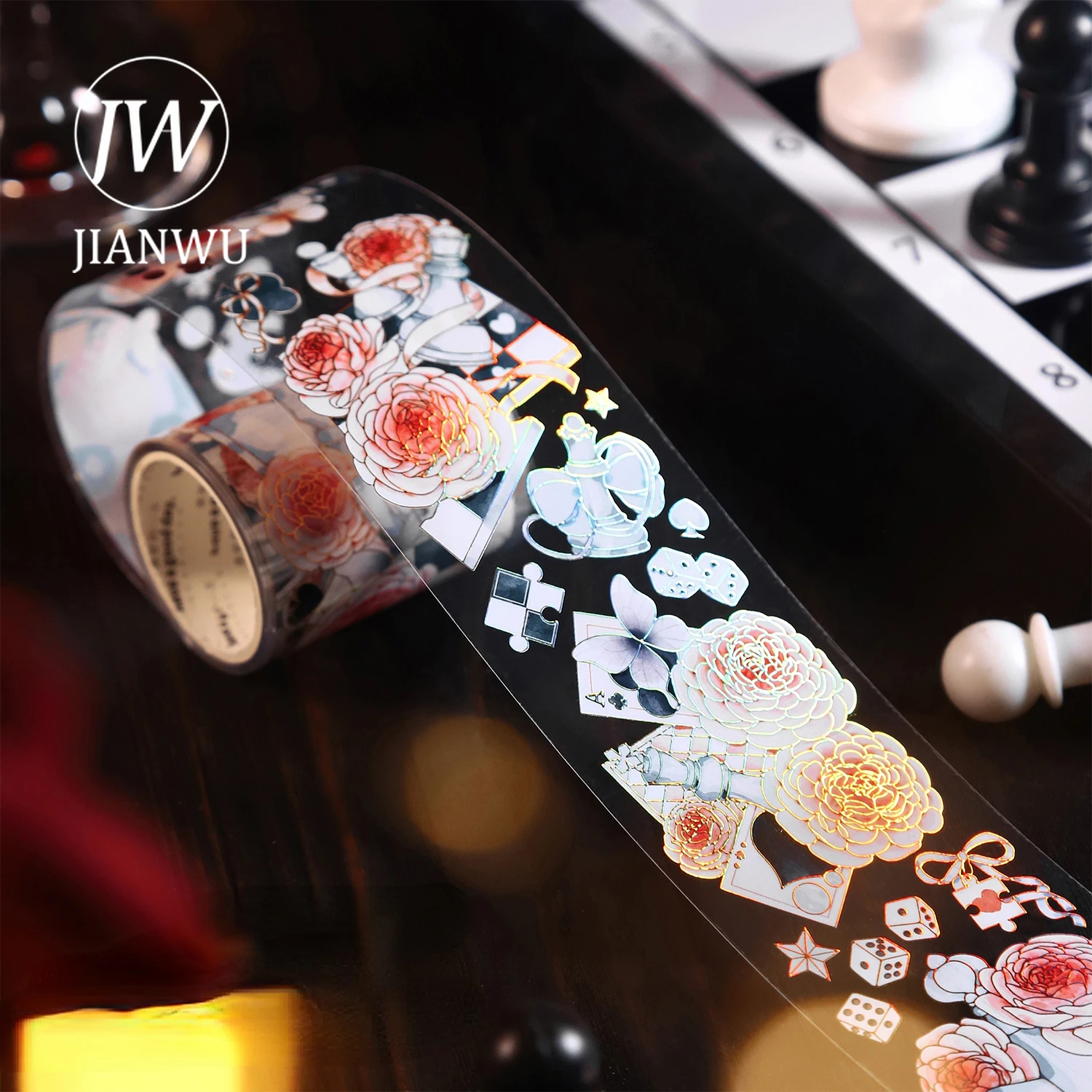 JIANWU 50mm*200cm Chess Journey Series Vintage Flower Bronzingmaterial Decor  PET Tape Creative DIY Journal Collage Stationery