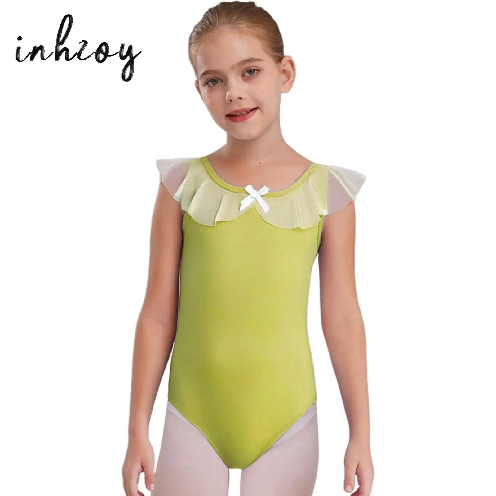 

Kids Girls Ballet Dance Leotard Soft Lace Mesh Ruffles Sleeveless Backless Bodysuit for Gymnastics Practice Performance Unitard
