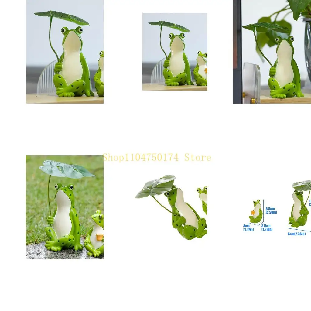 Resin Frogs Figurine Ornament With Umbrella Design, Garden Statue Set for Balconies, Plant Arrangement, Entry Gardens and Corner