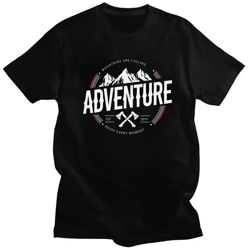 Custom Mountain Camping Adventure Camper Tshirts for Men Short Sleeve T Shirt Fashion T-shirt 100% Cotton Tees Gift