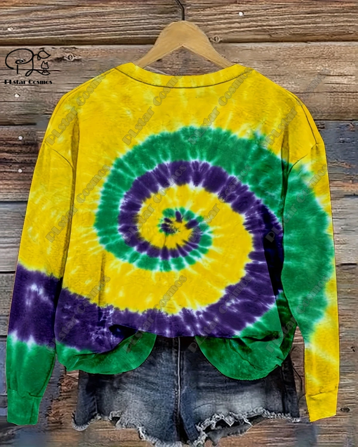 PLstar Cosmos-Sudadera con estampado 3D para mujer, ropa de diario, Retro, Carnaval, verde púrpura y dorado, Tie Dye, nueva colección informal