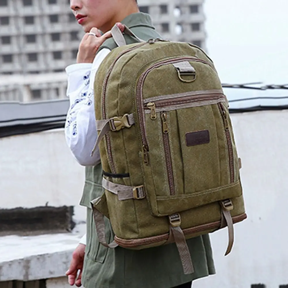 

Large Capacity Men Backpacks Canvas Zipper Travel Shoulder Bags High Quality School Bag Male Mountaineering Rucksack Luggage