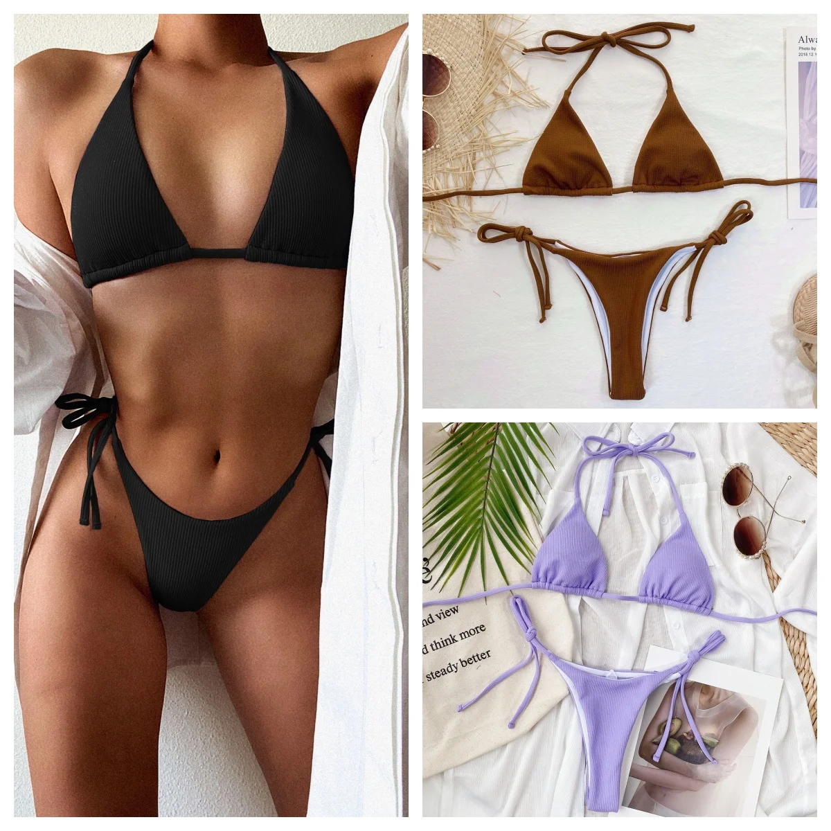 Sexy Bikini Mode Badeanzug Frauen Bade bekleidung Push-up-Set brasilia nischen Badeanzug Sommer 2 Stück Self-Tie Beach Wear Badeanzug