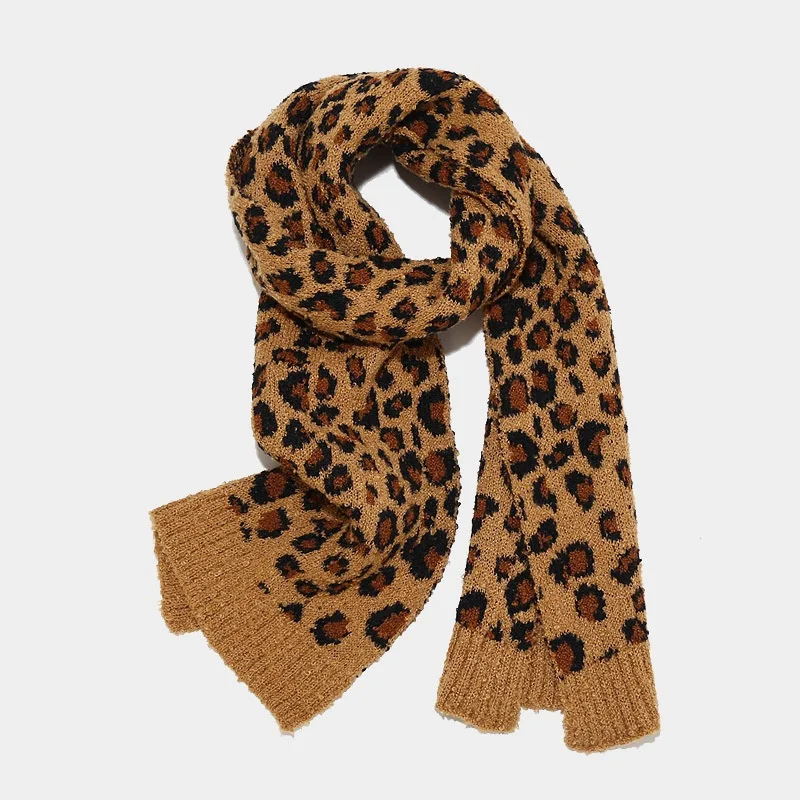 Knitted Hat And Scarf 3 Piece Set Women Leopard Print For Thickened Winter Snowflake Warm Hat Gloves Scarf Set