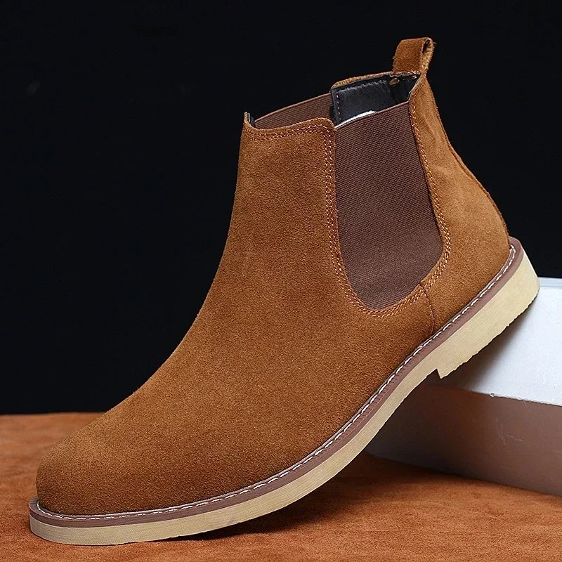 2024 Chelsea Boots Men Handmade Business Slip on Flock Pu Cowboy Boots Sapato Masculino Men Snow Boots Zapatillas Hombre