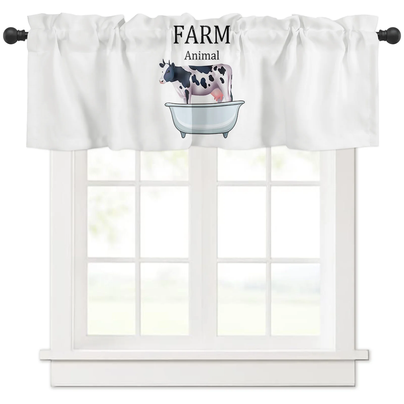 ZEDLIYU Valances for Windows Kitchen Living Room Small Window Valance Farm Animal Cow 1 Panel, 42 x 12 Inch