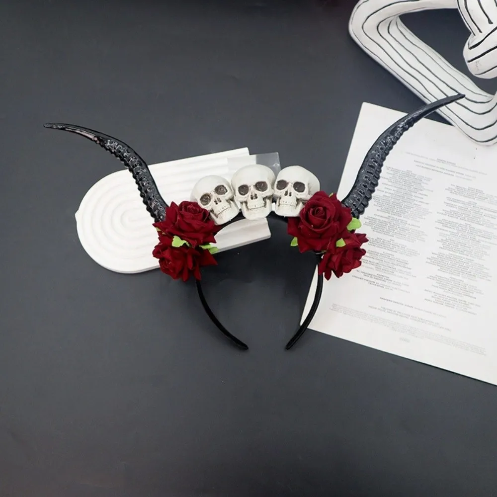 

Party Accessories Halloween Ox Horns Headband Skull Gothic Style Sheep Horn Hairband Unique Fashion Red Rose Headband Cosplay