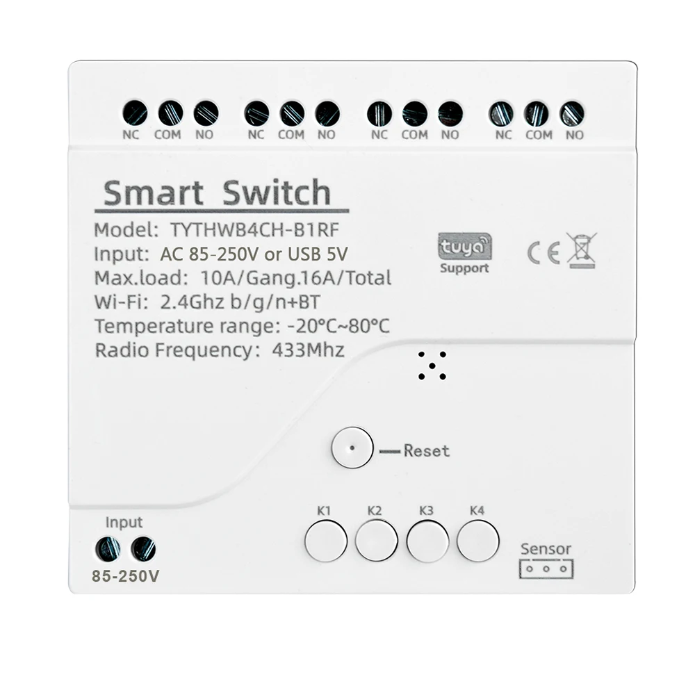 Tuya Smart WiFi 4-Kanal-Relais DC 7-32V/AC 85-250V 10A mit Temperatur- und Feuchtigkeitssensor, passiver Trockenkontaktschalter für Zuhause – Detail 2
