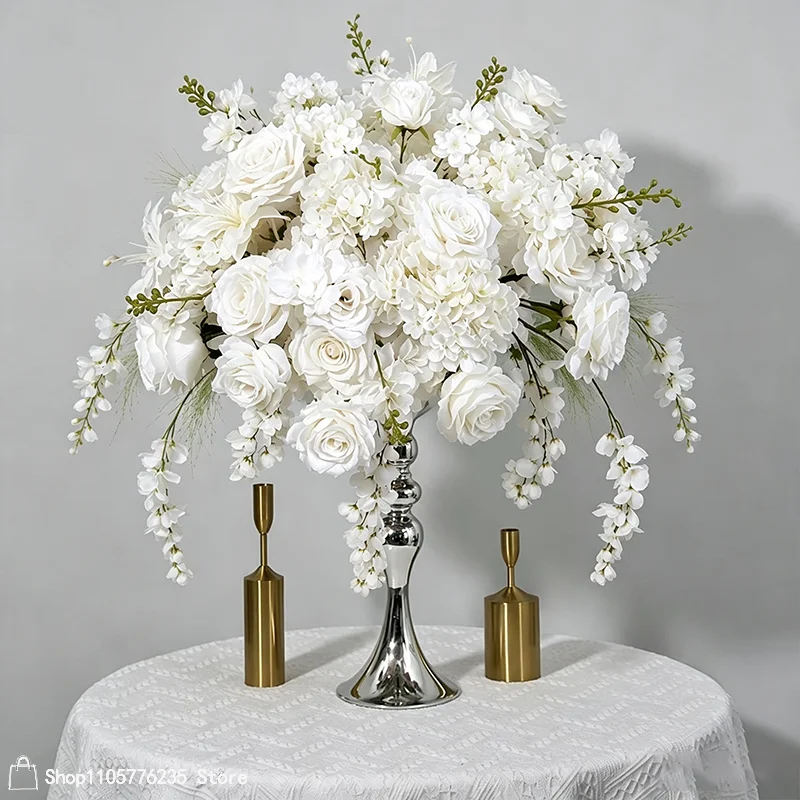 Rosa Künstliche Blumenarrangements Tischdekoration Blumenball Rose Delphinium Hochzeit Bankett Esstisch Party Event Dekoration – Detail 4