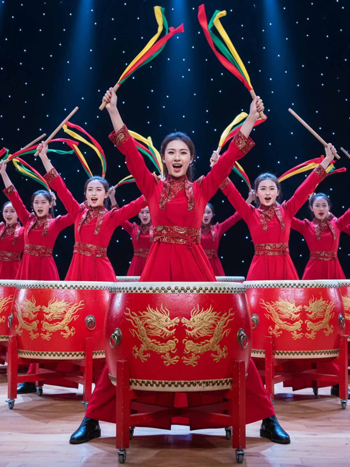 

New 2026 Women's Adult Drum Performance Costume Traditional Chinese Dragon Dance Outfit Stage Performance Wardrobe Polyester