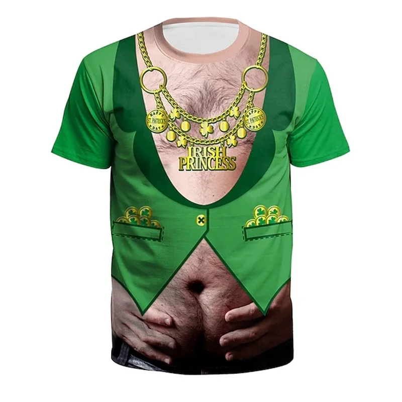 Men\'s St. Patrick Shamrock Tuxedo T Shirt 3D Print Short Sleeve Crew Neck Tshirts Tops New In Casual Party Holiday Funny Tshirt