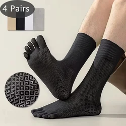 4 Pairs Mens 5 Finger Socks Silk Short Thin Velvet Quick-Drying Sweat-Absorbing Breathable Business Loose Toe Socks Summer