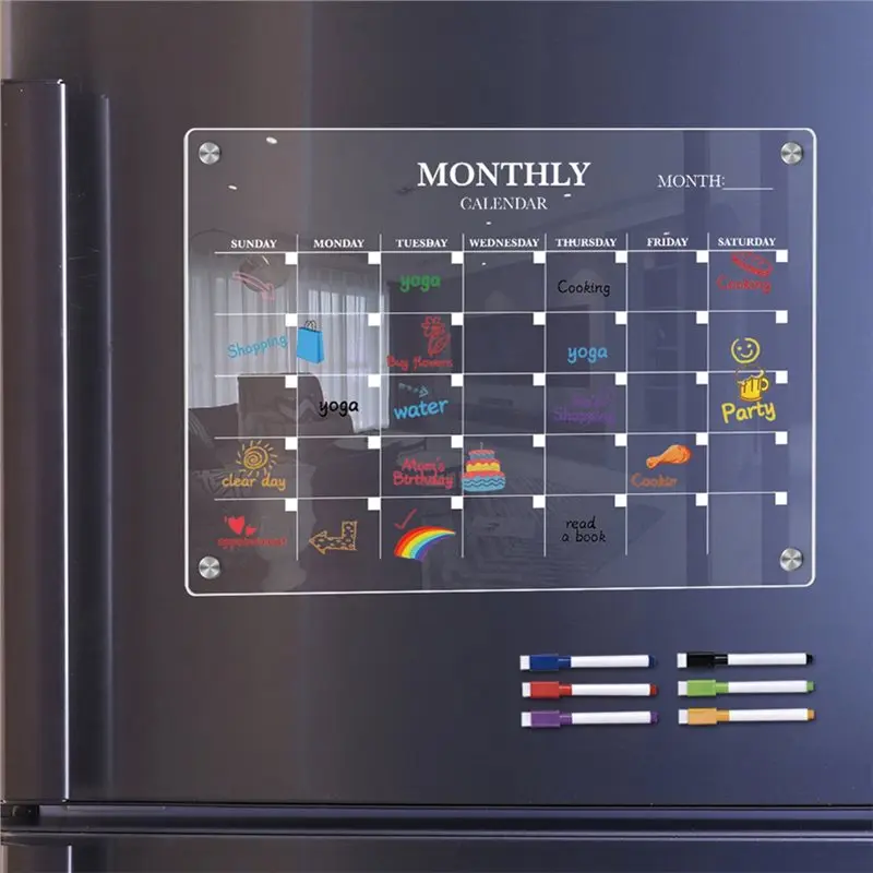 M51K-Whiteboard For Refrigerator-Acrylic Magnetic Monthly Calendar-For Clear Dry Erase Planning Board