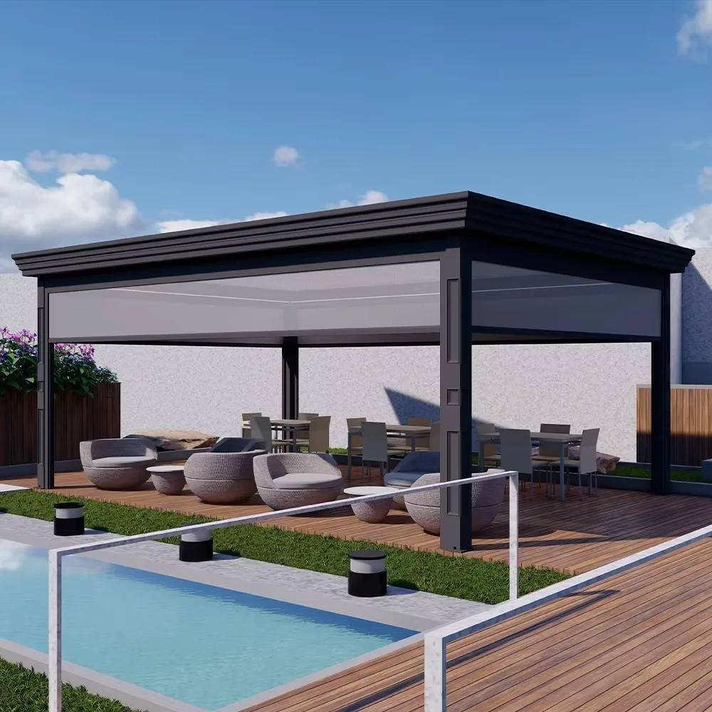 Modern Permanent Aluminum Hardtop Gazebo Outdoor, Adjustable Louvered Roof Waterproof Canopy Shelter for Garden Patio Balcony