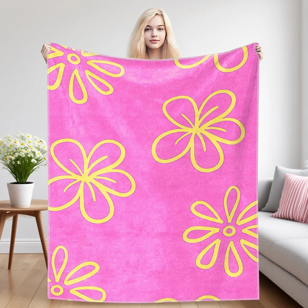 Line Floral Pink Flannel Blankets Are Suitable For Sofas, Men's Room Decorations, Thick And Warm Gifts For Teenagers