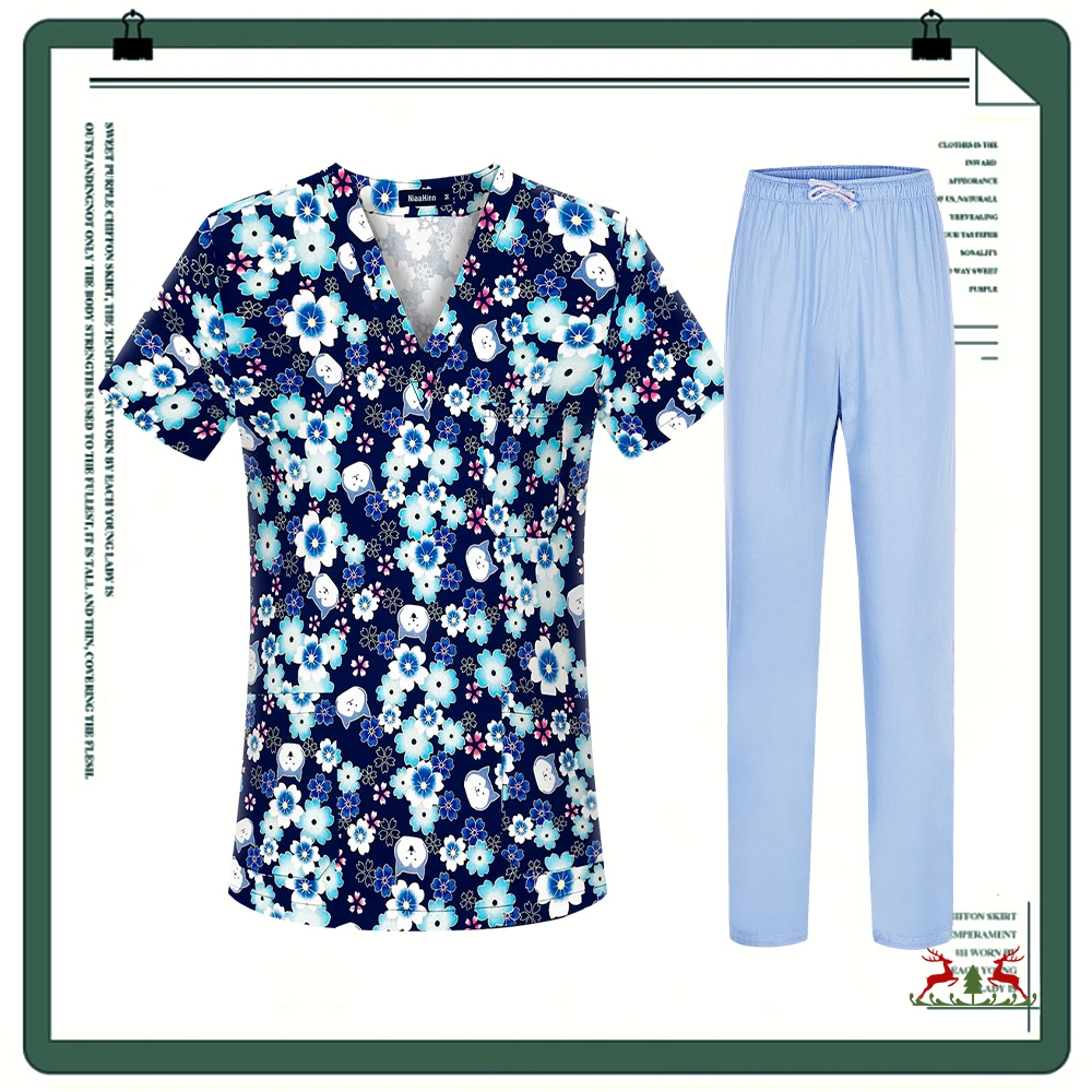 Alta qualità all'ingrosso sala operatoria abbigliamento da lavoro medico stampa cartone animato scrub Top infermiera camicetta accessori infermieristici pantaloni clinici