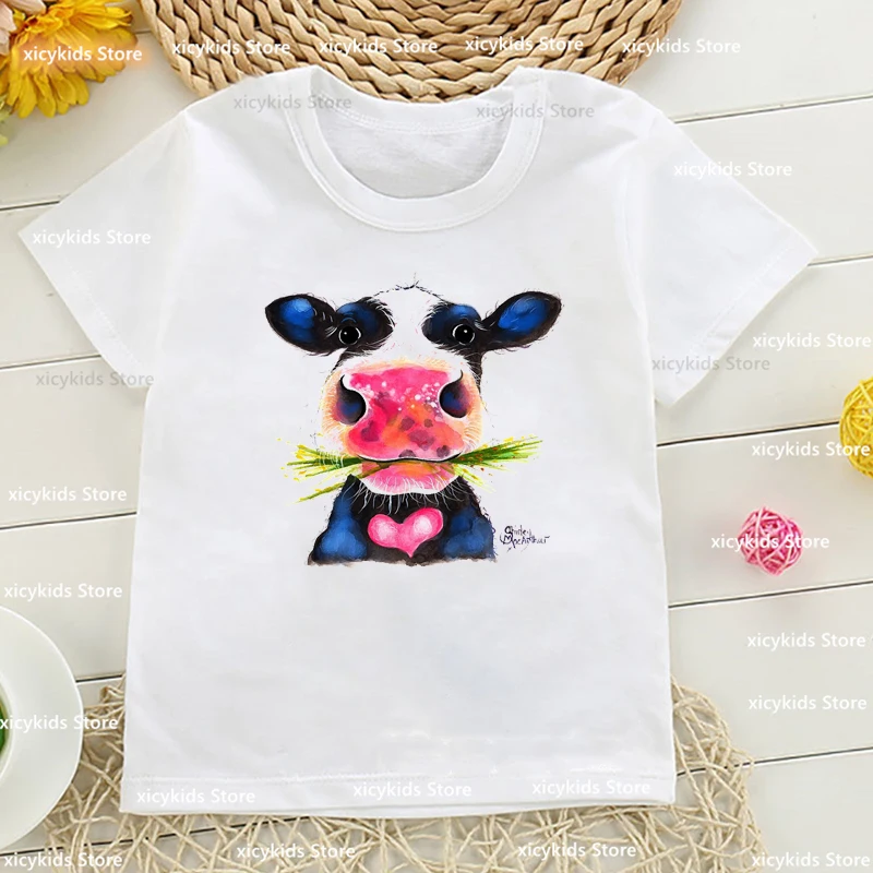 T-shirt for boys/girls Cute Cow Art Animal Print Children's Clothing tshirt Summer Fashion Boys baby tshirt Cute Boys/ Gir