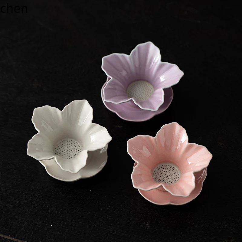 CZ Petal Fine Hole Tea Strainer Set, All-Ceramic Integrated Filter, Household Tea Filter, Kung Fu Tea Set Ceremony Accessories 4