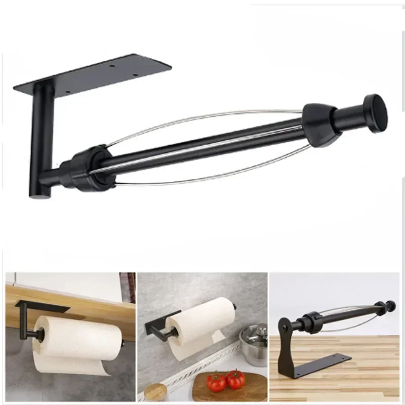 Soporte para papel de cocina de acero inoxidable, sin perforaciones, soporte para papel higiénico para baño, estante de almacenamiento, organizador de cocina, soporte adhesivo para pared