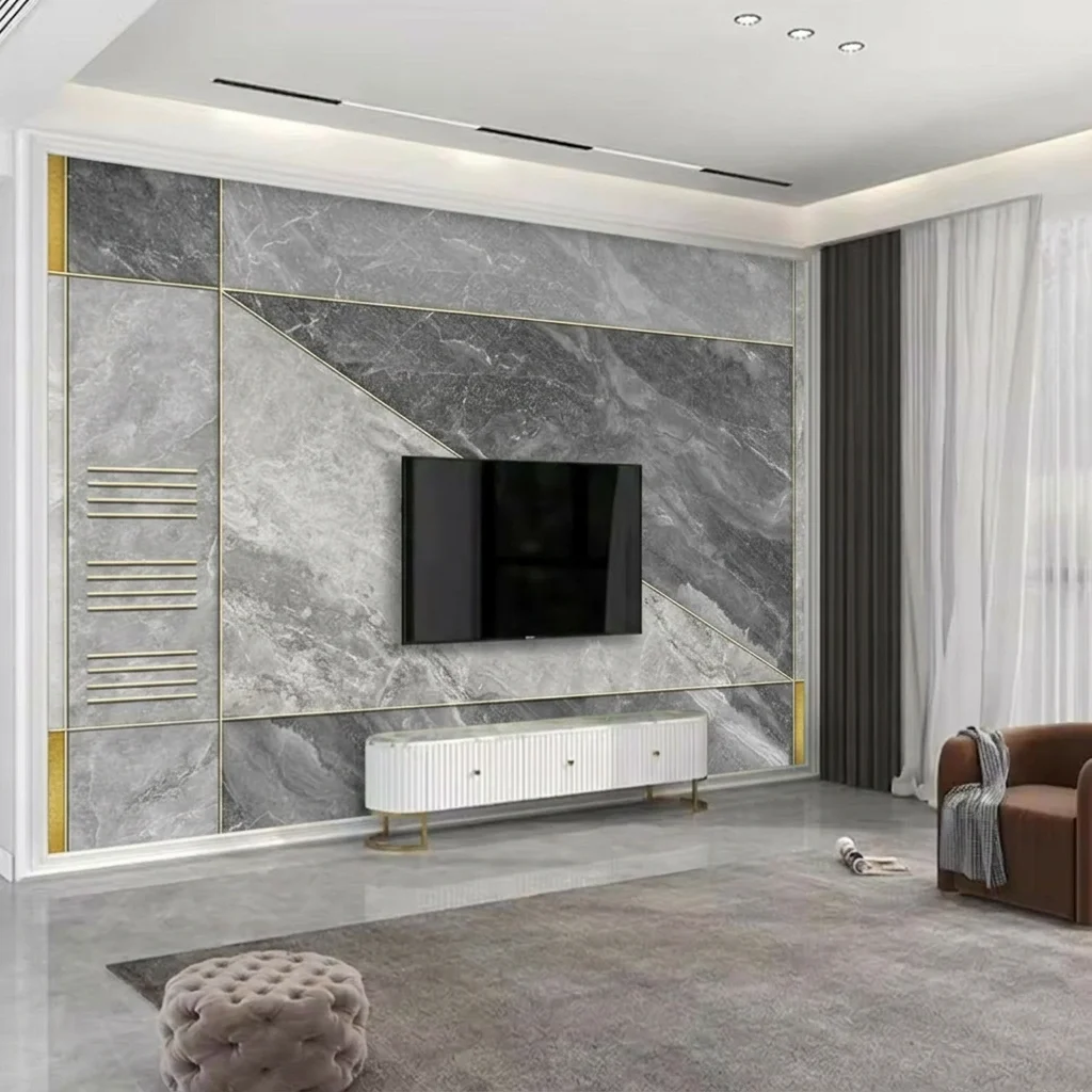 Geometric marble design, custom mural, made of removable custom adhesive material suitable for bedroom and living room.