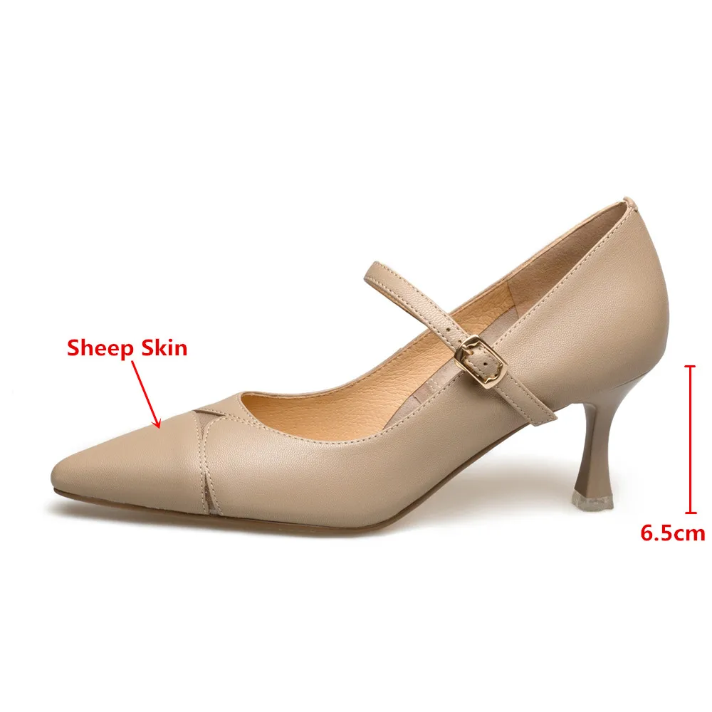 MILI-MIYA New Arrival Splicing Women Soft Sheep Skin Pumps Pointed Toe Thin Heels Buckle Strap Solid Color Dress Party Shoes