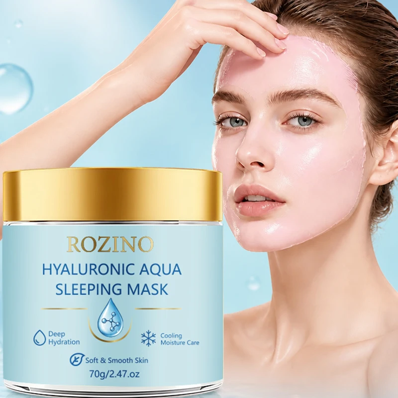 Rozino Hyaluronic Acid Hydrating Sleeping Mask, the Latest Korean Ingredient Formula, Instantly Hydrates and Moisturizes Upon Application, with a Clear and Watery Texture, Non-Sticky When Applied, No-Wash Overnight Skincare Mask, Suitable for Different Skin Types and Needs Instantly Hydrates and Moisturizes the Upper Face, Easy to Apply at Night, a Great Product for Nighttime Skincare at Home.