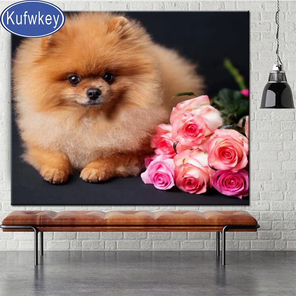 5D DIY Diamond embroidery Pomeranian,3d,diamond painting Cross Stitch full drill Rhinestone mosaic pet dog,wall decor Christmas