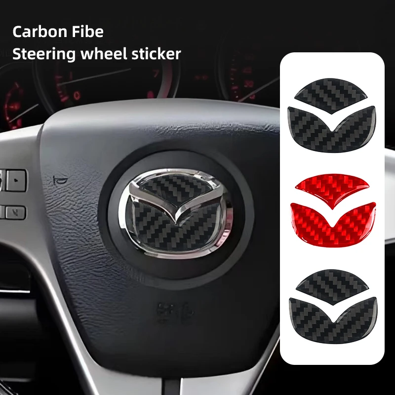 Carbon Fibe Car Steering Wheel Decorative Stickers Accessories For Mazda 2 3 6 5 Atenza CX3 CX5 MX5 CX7 Axela CX30 CX90 CX60 CX5
