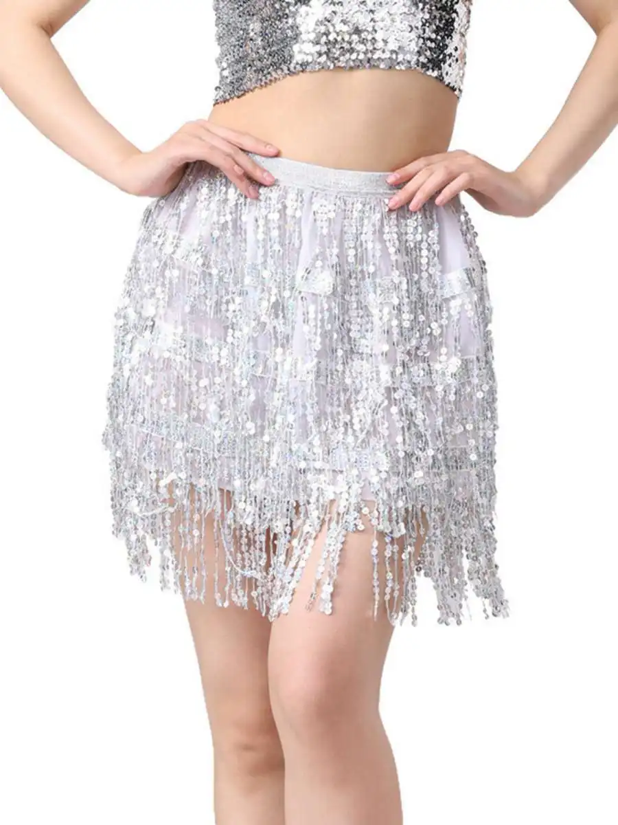 Inline gland jupe danse du ventre Performance Costume paillettes f-longueur jupe loween tenue Festive ethnique femmes Dr