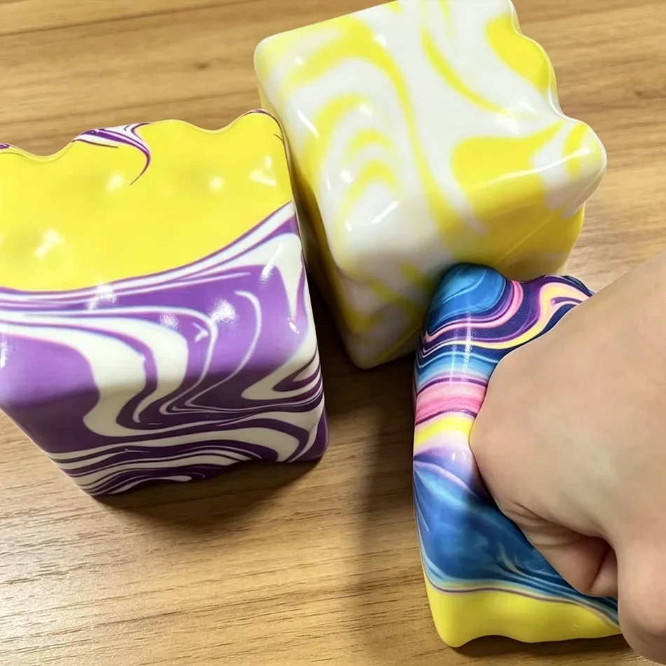 Hot Marbled Swirl Cheese Cube Stress Ball 7cm Shapeable Squeeze Non-Bounce Fidget Toys ASMR Sensory Decompress Creativity Gifts