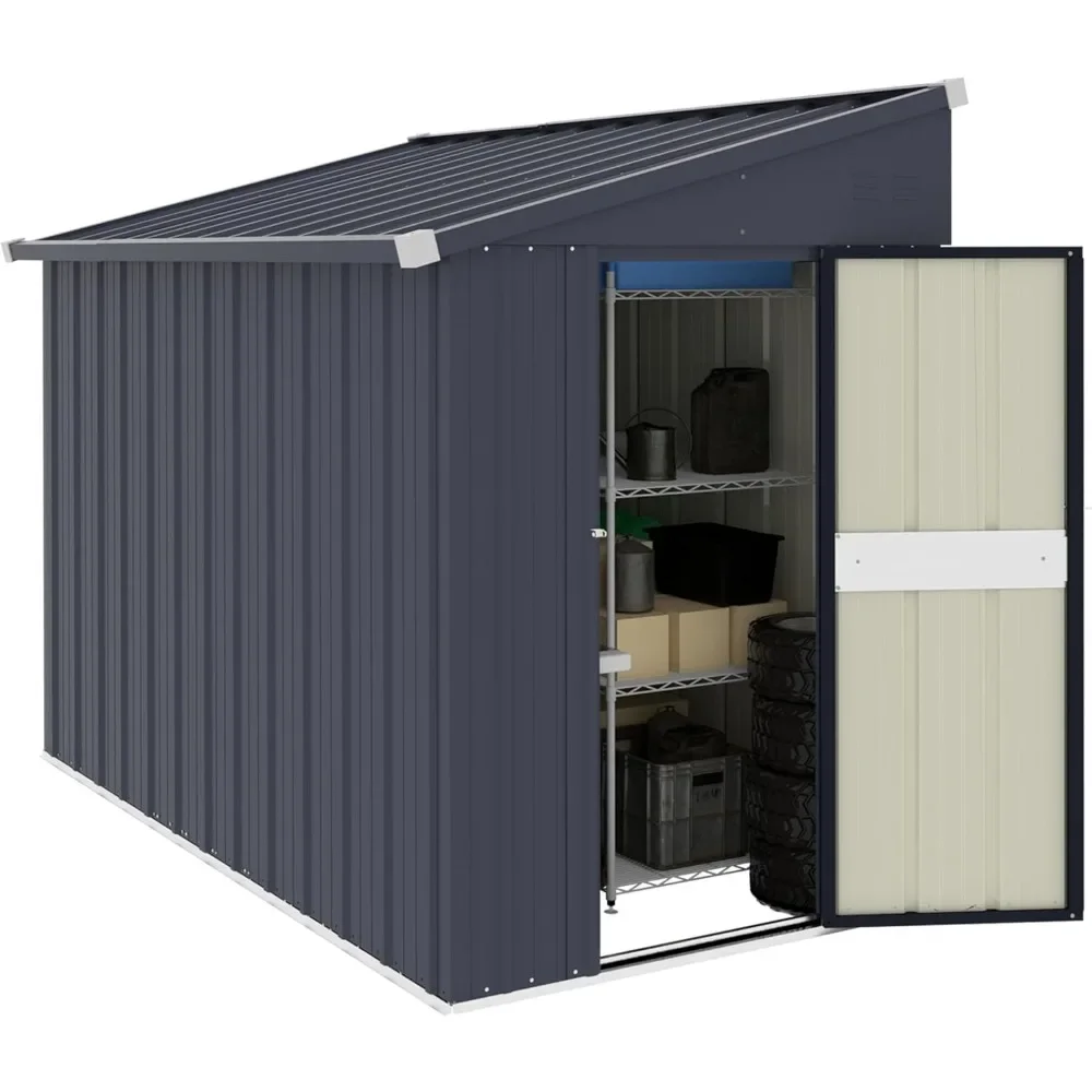 

4x8 FT Outdoor Lean-to Metal Storage Shed, Garden Tool Shed Kit with Door & Lock, Waterproof Patio Utility Tool Shed for Garden