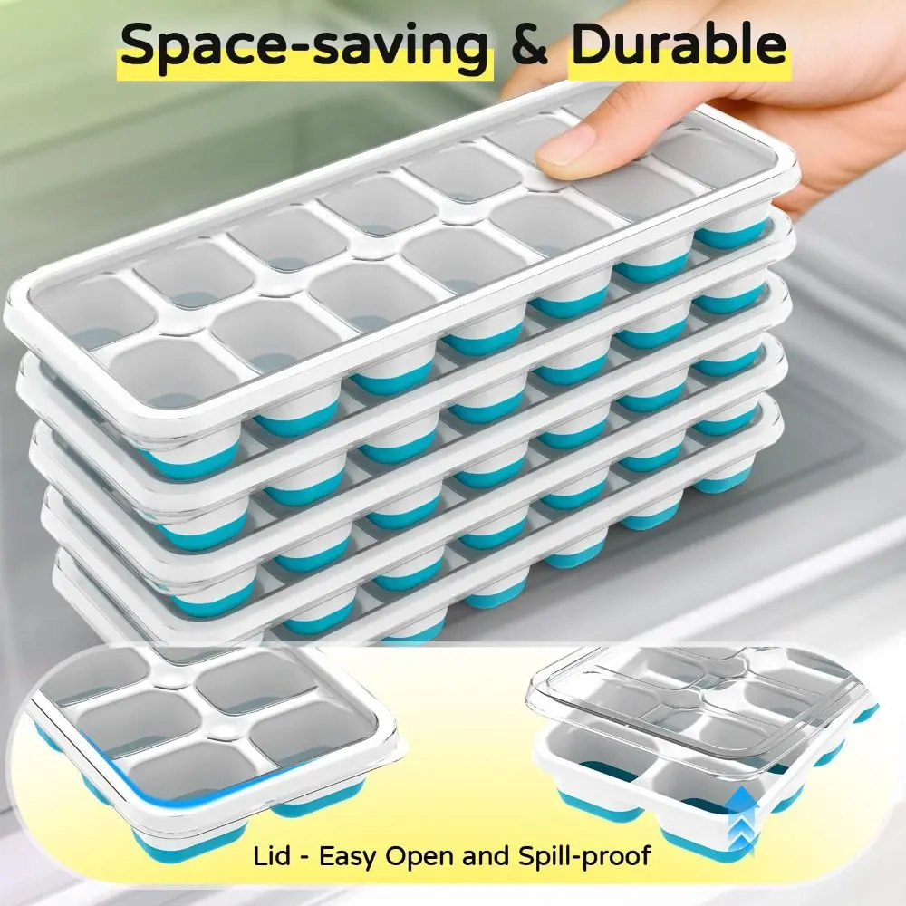 

5PCS Durable Easy Release Ice Cube Tray with Lid Rectangular Shape Ice Cube Mold Reusable Ice Maker Molds Whiskey