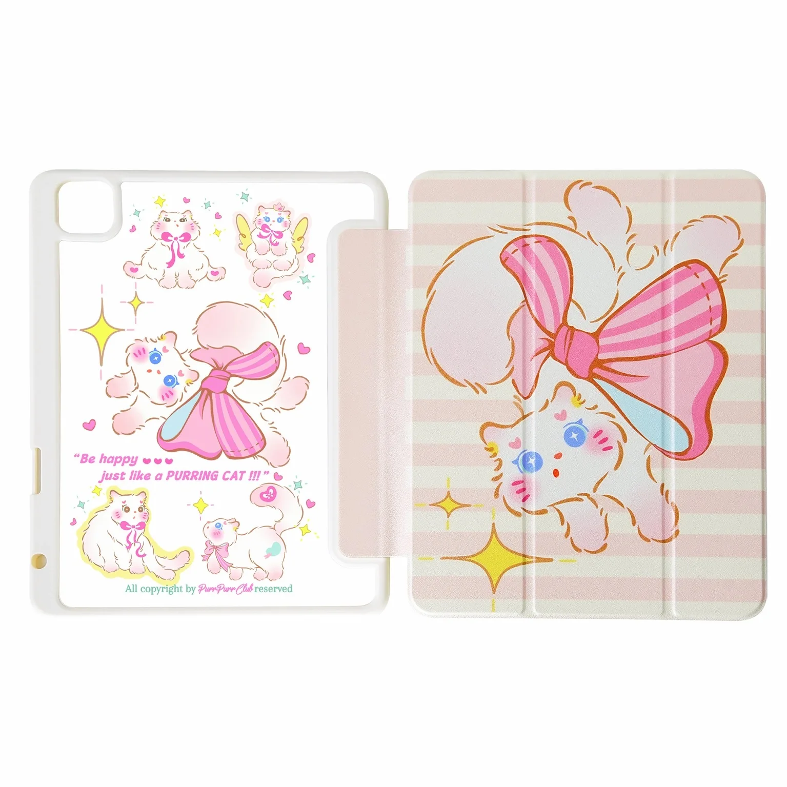 Original PiPi cat tablet protective cover, cute magnetic acrylic material with pen groove, suitable for iPad, three-fold