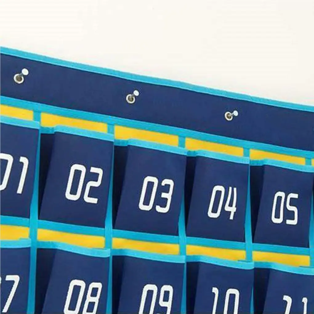 Numbered Pocket Chart Wall Hanging Classroom Decor Storage Bags with 4 Hooks for Cell Phones Calculator Holder 36 Cells