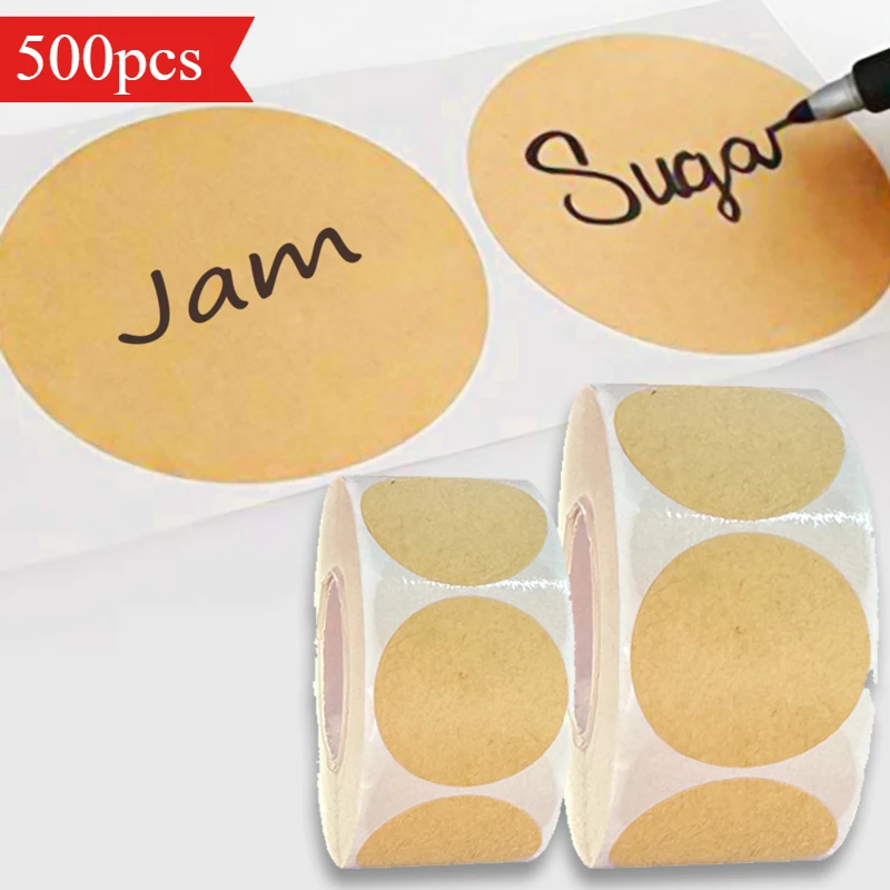 

2 Rolls Self-adhesive Label Paper 500pcs/roll Stickers Kraft Paper Sealing Stickers Handicraft Packaging Baking Labels Gifts