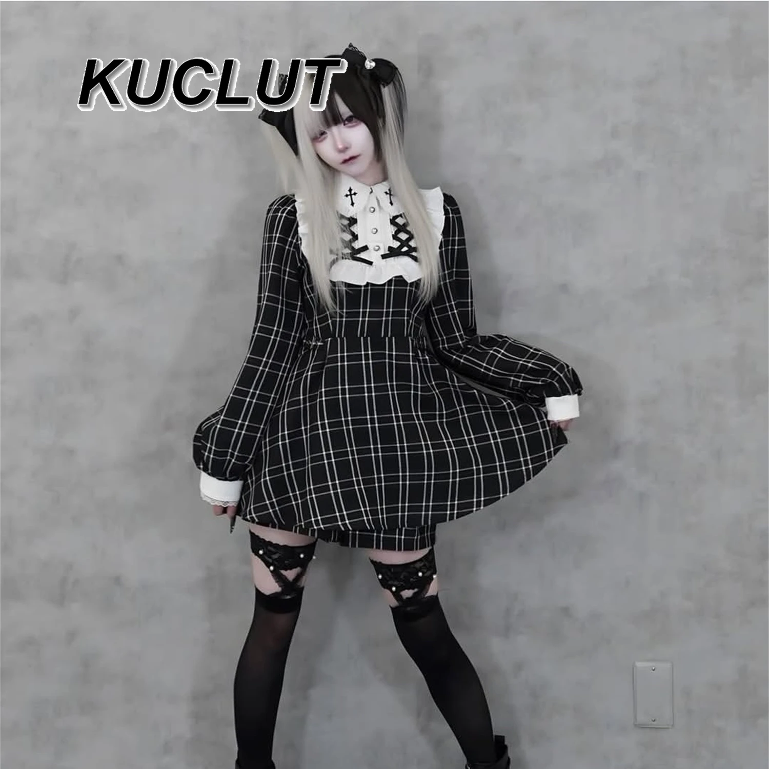 

Fashion Japanese Style Women's Sets Original New Personality Cross Embroidery Sweet Long Sleeve Dress and Casual Shorts Set