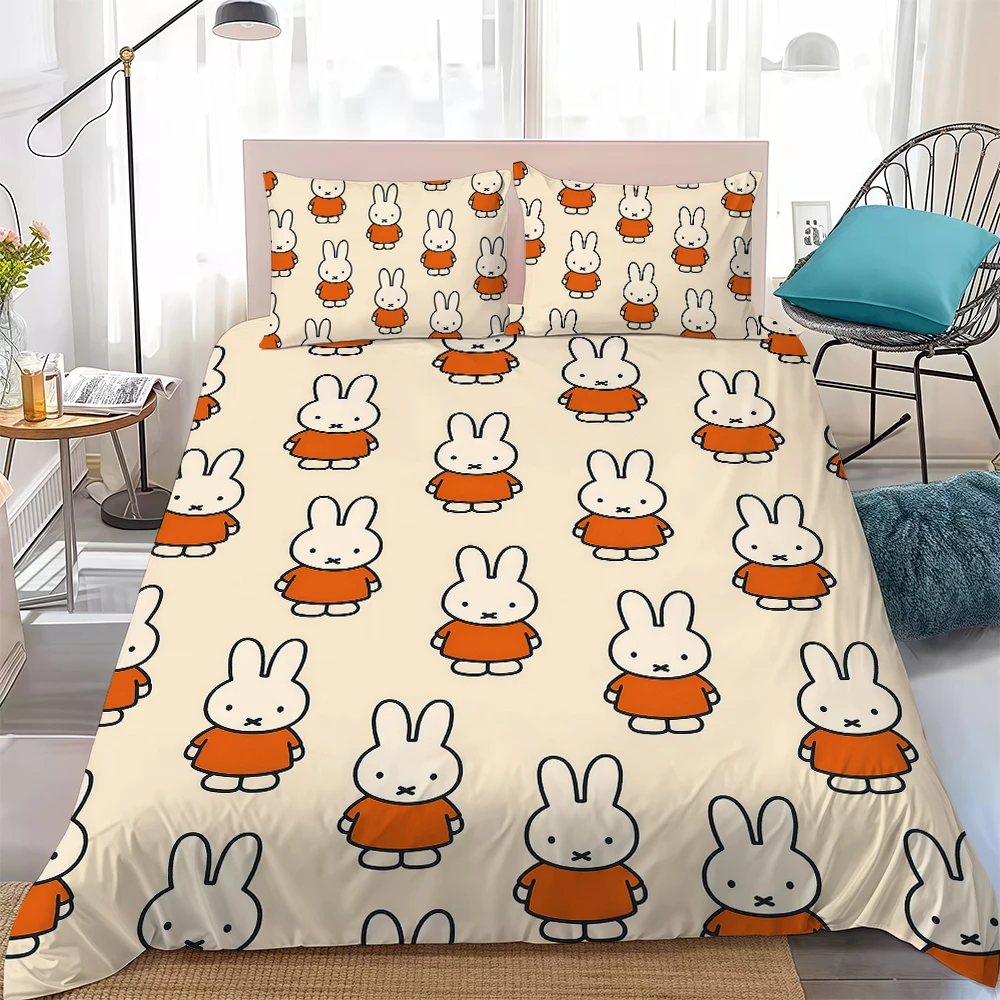 M-Miffy Kawaii Duvet Cover Set Home Style Bedding Soft Laundry Cotton Bed 3 Piece Set Student Dormitory Gift