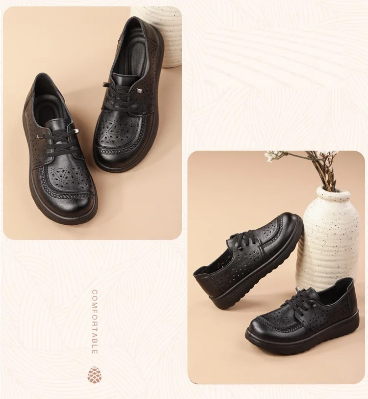 Neue hohle, atmungsaktive Schnürschuhe mit Schnürung für Damen, Oxfords aus Kunstleder, Slip-On-Flats für den täglichen Gebrauch, Mokassins – Detail 18