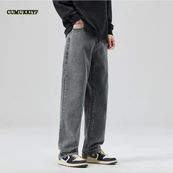 CUMUKKIYP Jean en denim polyvalent High Street pour homme, coupe droite, jean confortable