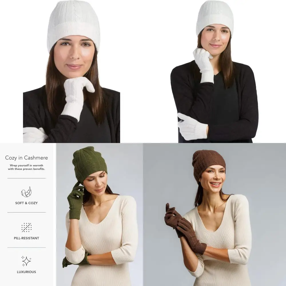 

100% Pure Cashmere Hat and Glove Set for Women with Elegant Presentation Box