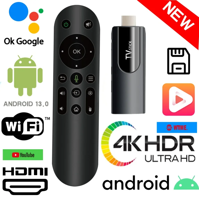 H618 Quadcore MX10 Mini TV Bâton Android 13 ATV 4K HD 2G 16G Boîte TV 2.4G 5G Double Wifi Smart Media Player Récepteur TV Pour Youtube