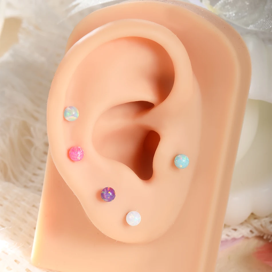 1pcs G23 Titanium Internally Threaded Labret Piercing Opal White Stud Earring Cartilage Helix Tragus Piercing Body Jewelry