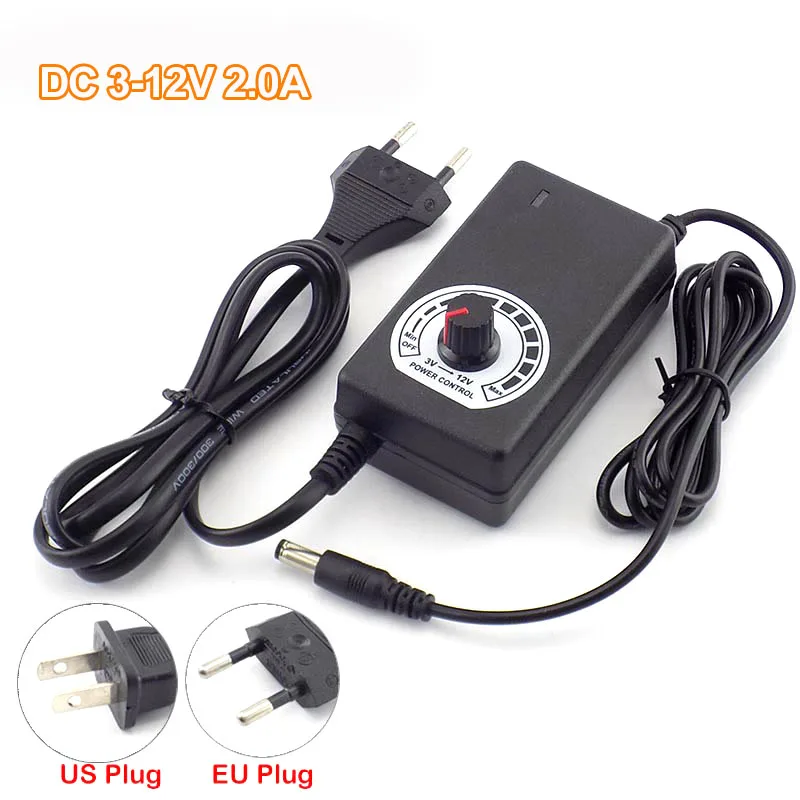 AC 100-220V to DC Adjustable Adapter 3-12V 2.0A CCTV Camera Power Supply Universal Charger for Led Strip Light 5.5*2.5mm E1