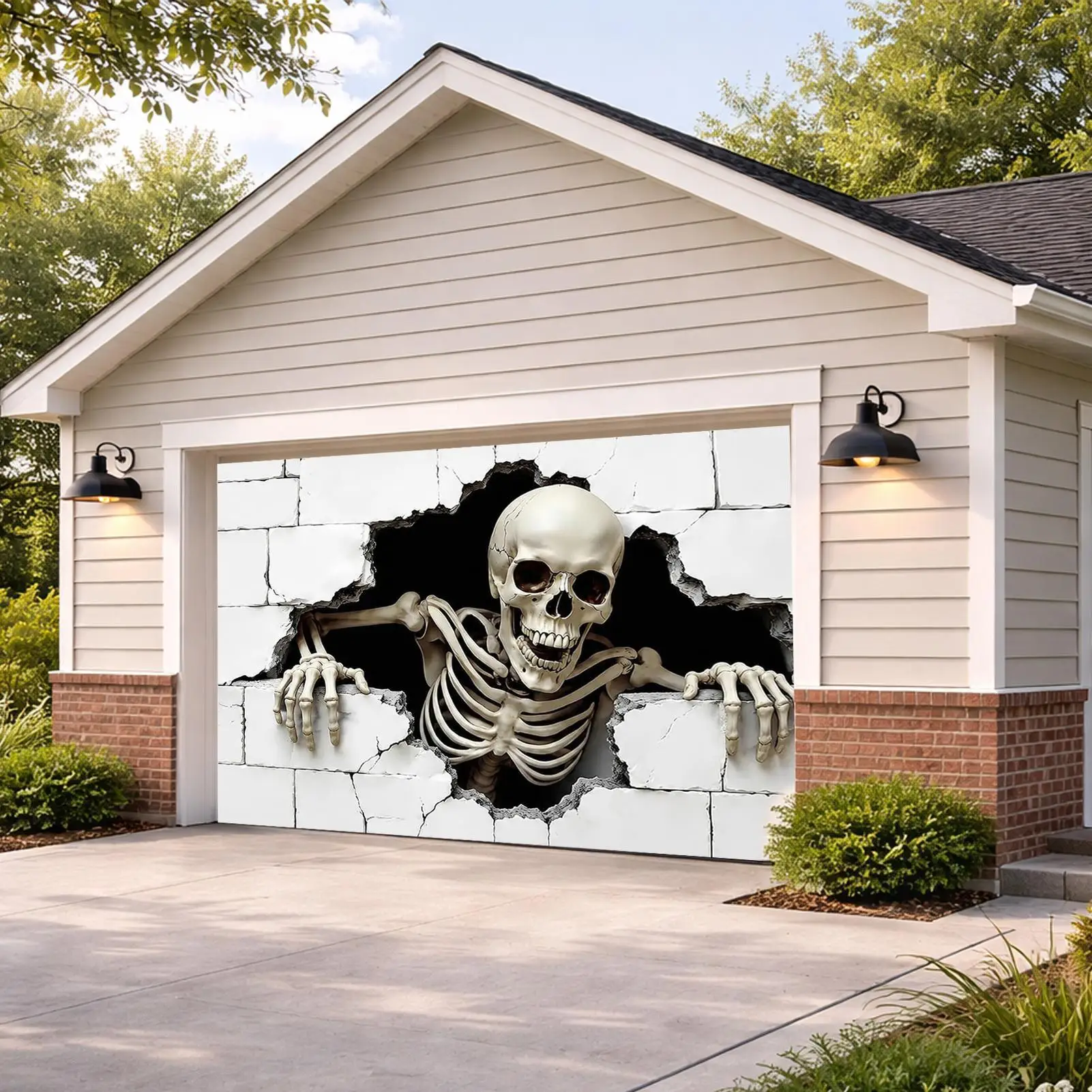 Halloween Garage Door Cover Large Spooky Banner Decor Thick Fabric Vibrant Indoor Outdoor Yard Garden Patio Porch Lawn Home
