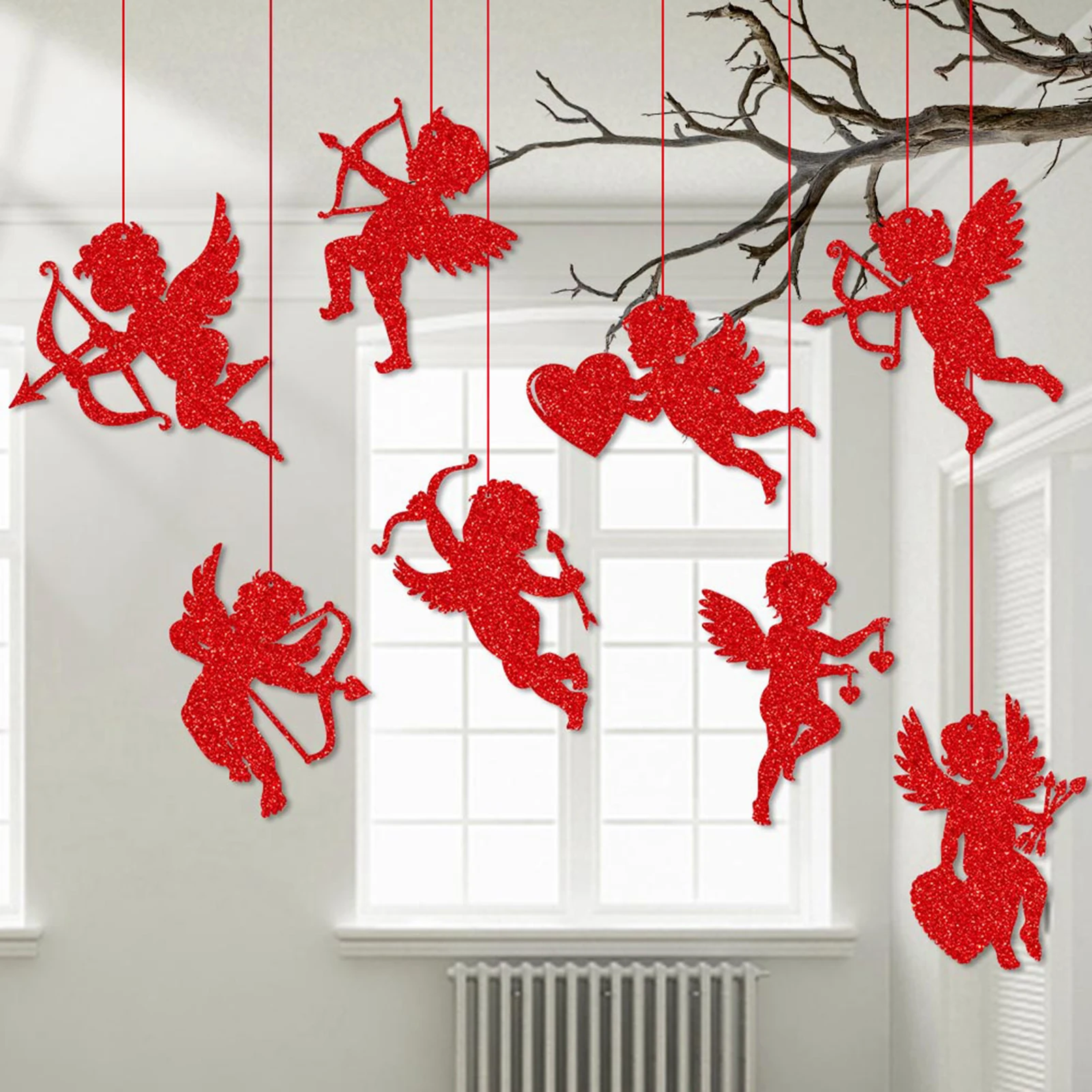 8Pcs Valentine's Day Hanging Plaque Cupid Design Vibrant Color Create Atmosphere Hanging Pendant Home Decoration