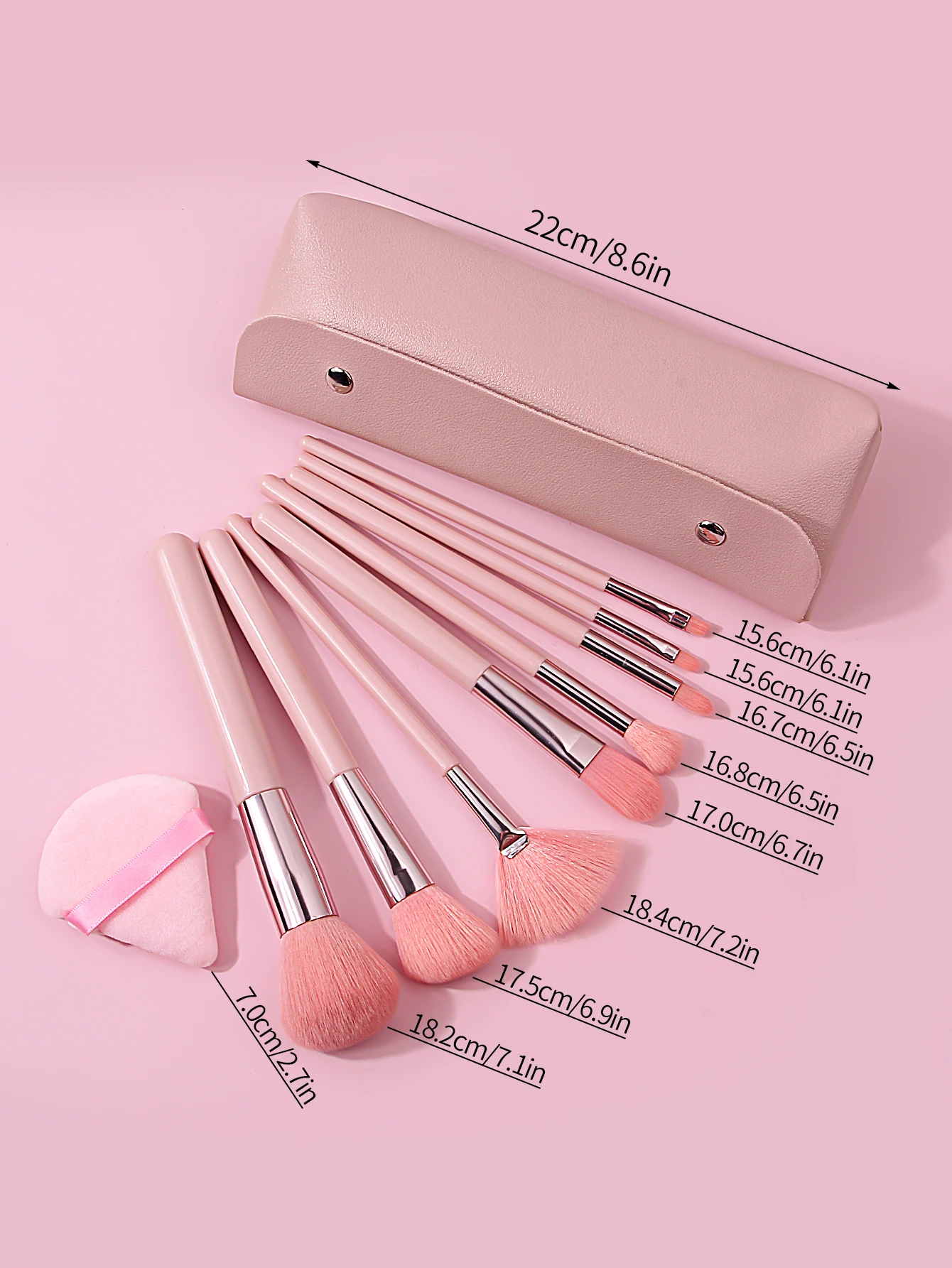 8pcs pink makeup brush set,high-quality bristles foundation brush,blush brush,eyeshadow brush+2PCS makeup sponge with storagebag